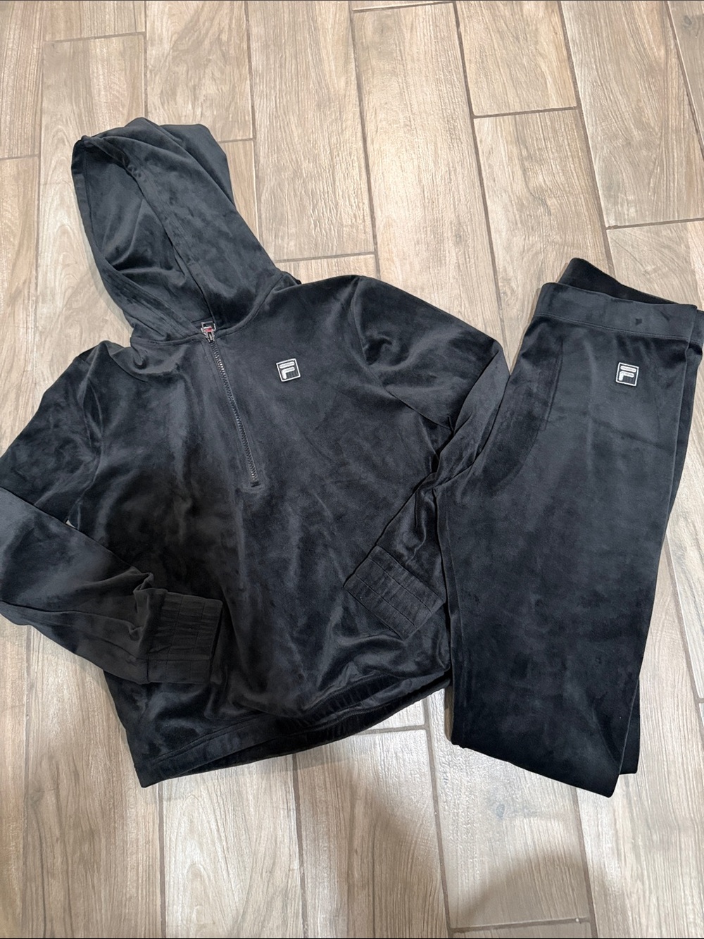 Fila woman Black Velour Hoodie & Joggers Set - Cozy Logo Tracksuit